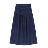 Bamboo Denim Drop Waist Frill Maxi Skirt Blue Denim