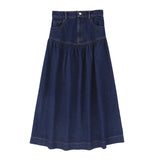 Bamboo Denim Drop Waist Frill Maxi Skirt Blue Denim