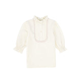 Bamboo Pleated Bib Blouse and Striped Skirt Set