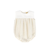 Le Bourdon Button Pleat Embroidered Collar Romper Beige