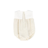 Le Bourdon Button Pleat Embroidered Collar Romper Beige