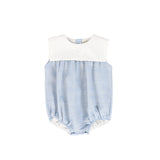 Le Bourdon Button Pleat Embroidered Collar Romper Blue