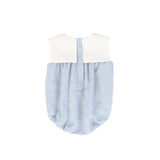 Le Bourdon Button Pleat Embroidered Collar Romper Blue
