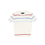 Bamboo Striped Cable Knit SS Sweater