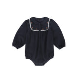Bamboo Embroidered Trim Collar Romper