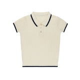 Looms Embroidered Trim Boys Polo  - Ivory/Navy