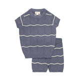 Looms Wave Knit Boys Set  - Blue/Ivory