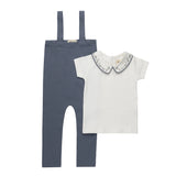 Elys & Co Floral Embroidered Collar Collection Bodysuit and Overalls - Ivory/Blue