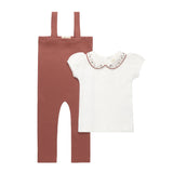 Elys & Co Floral Embroidered Collar Collection Bodysuit and Overalls - Ivory/Pink