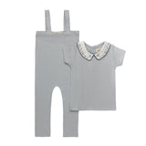 Elys & Co Floral Embroidered Collar Collection Bodysuit and Overalls - Blue