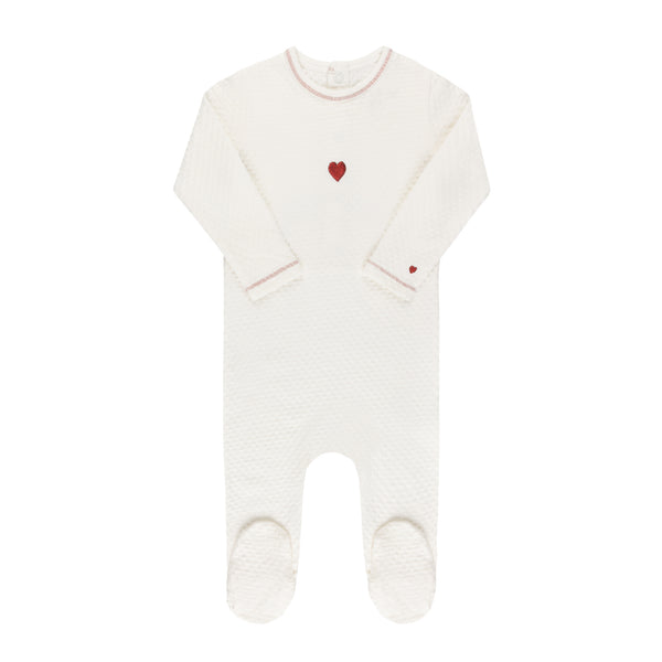 Elys & Co Ivory Embroidered Heart Footie Set