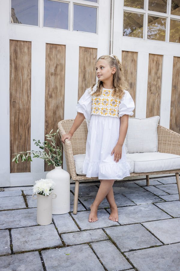 Teela White/Yellow Crochet Dress