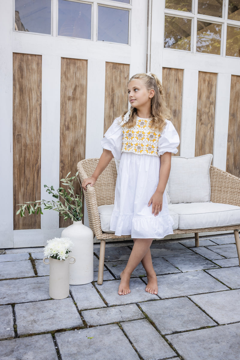 Teela White/Yellow Crochet Dress
