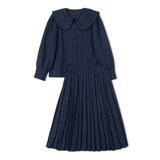 Velvette Label Blue Pinstripe Bow Set