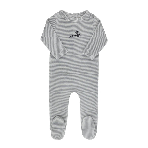 Elys & Co Velour Stripe Footie Light Blue