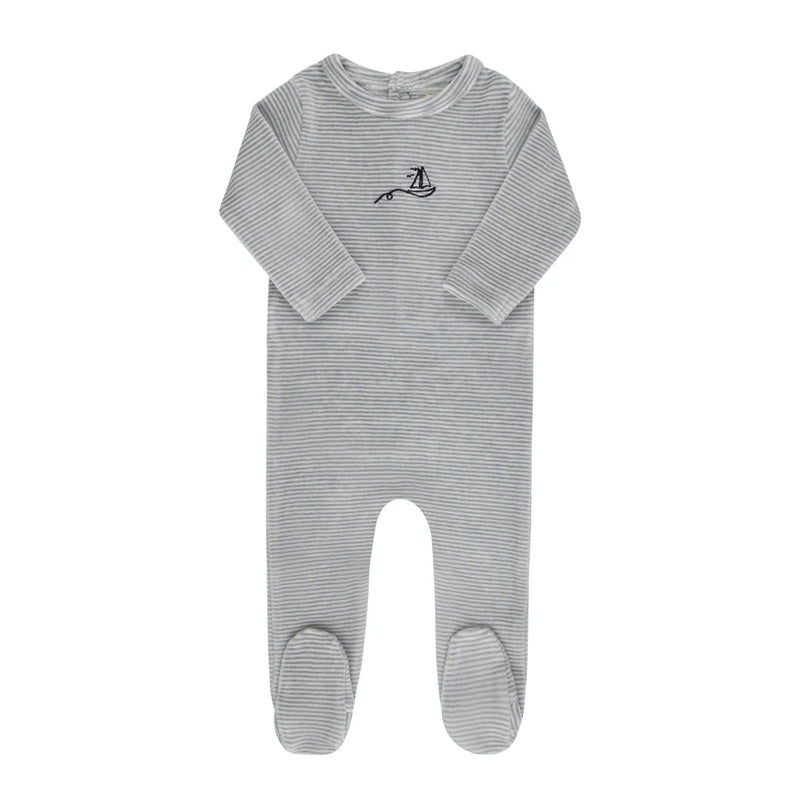 Elys & Co Velour Stripe Footie Light Blue