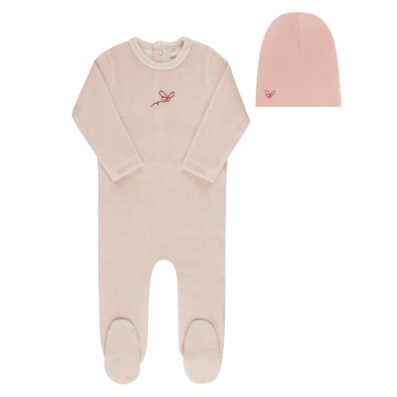 Elys & Co Velour Stripe Footie Set Light Pink