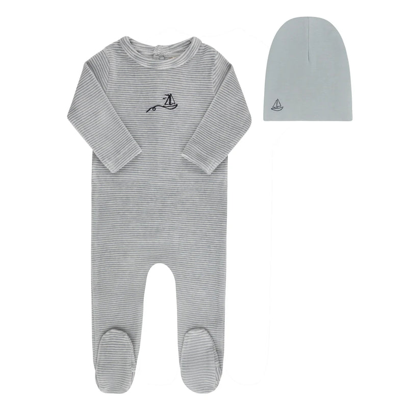Elys & Co Velour Stripe Footie Set Light Blue