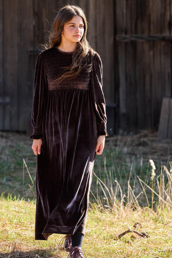 Pashmini Emma Smocked Velvet Maxi - Brown