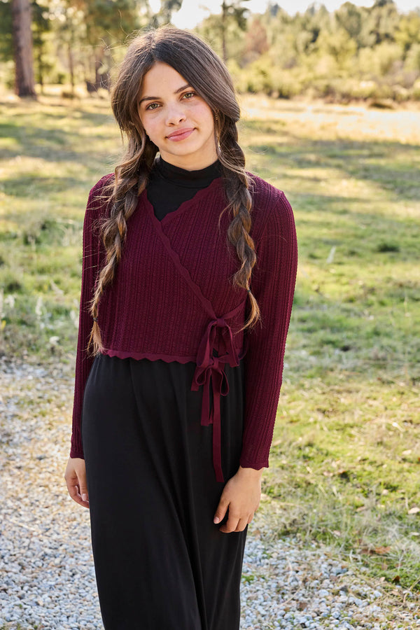Pashmini Mia Pointelle Overlay Maxi - Burgundy