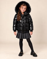 Minilli Black Shiny Puffer Coat - Black Fur