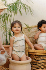 Looms Wave Knit Boys Romper - Ivory/Sage