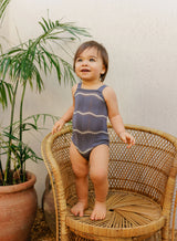 Looms Wave Knit Boys Romper - Blue/Ivory