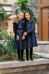 Velvette Label Blue Pinstripe Bow Set