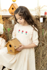 Nou Nelle Pleated Peach Embroidered Dress