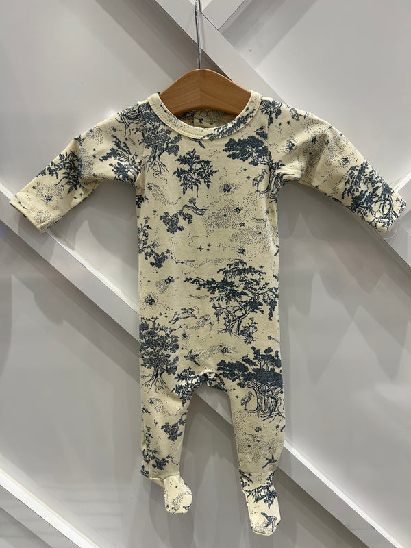 Tomi Navy Toile Print Footie