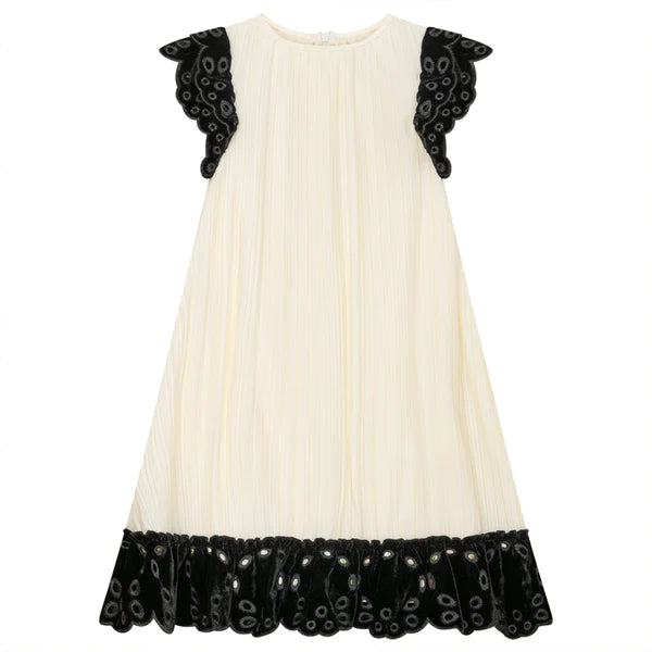 Pompomme Velvet Eyelet Dress