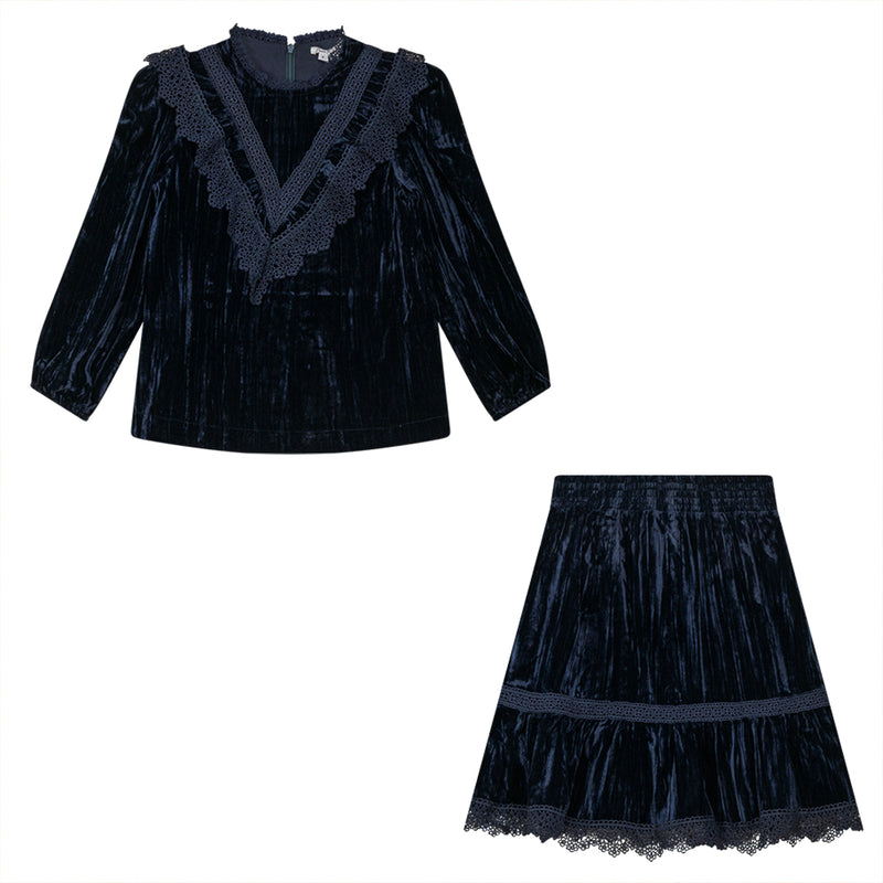 Elle & Boo Lace Trim Velour Girls Set