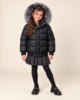 Minilli Matte Black Zipper Coat w/ Grey Fur