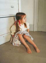 Bamboo Pleated Bib Blouse and Striped Skirt Set