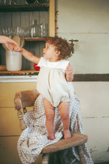 Le Bourdon Button Pleat Embroidered Collar Romper Beige