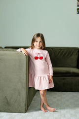 Pouf Cherry Dress - Pink