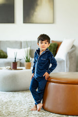 Poug Velour Grandpa Pjs - Navy