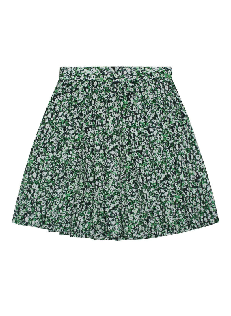 Teela Green Floral Short Pleated Skirt