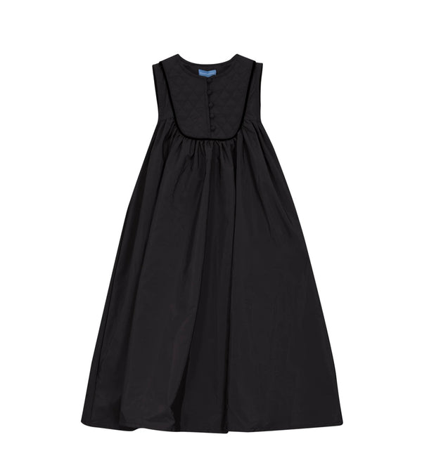 Pompomme Quilted Yoke Flared Dress - Black