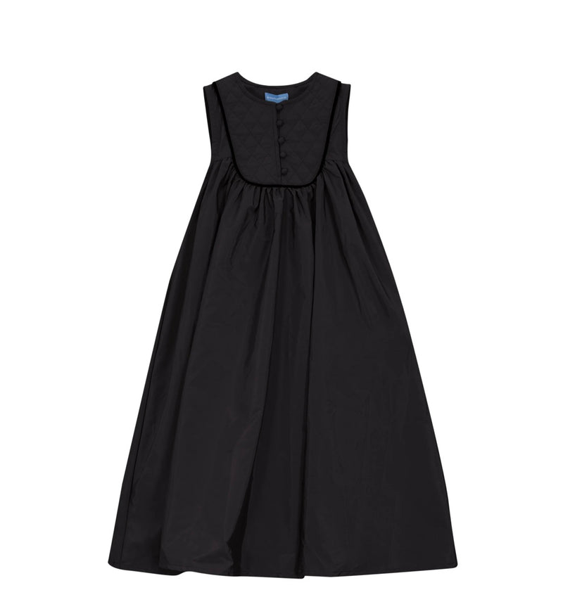 Pompomme Quilted Yoke Flared Dress - Black