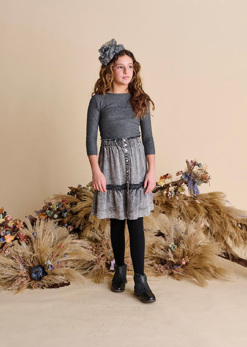 Porter Front Button Denimwash Skirt