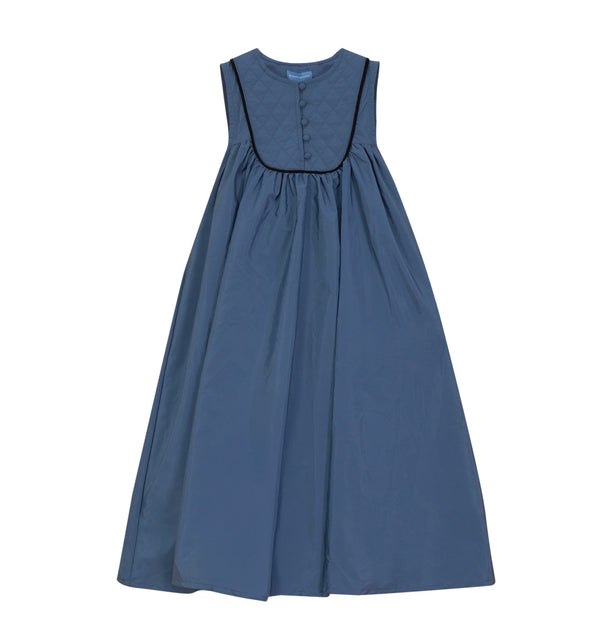 Pompomme Quilted Yoke Flared Dress - Blue