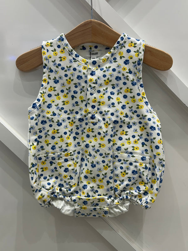 Bonjoy White Floral Denim Romper