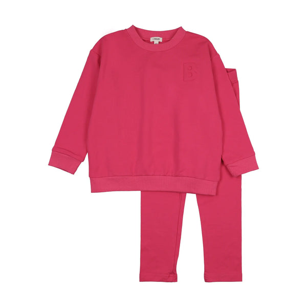 Bonjoy Embossed B Sweatshirt Set Hot Pink