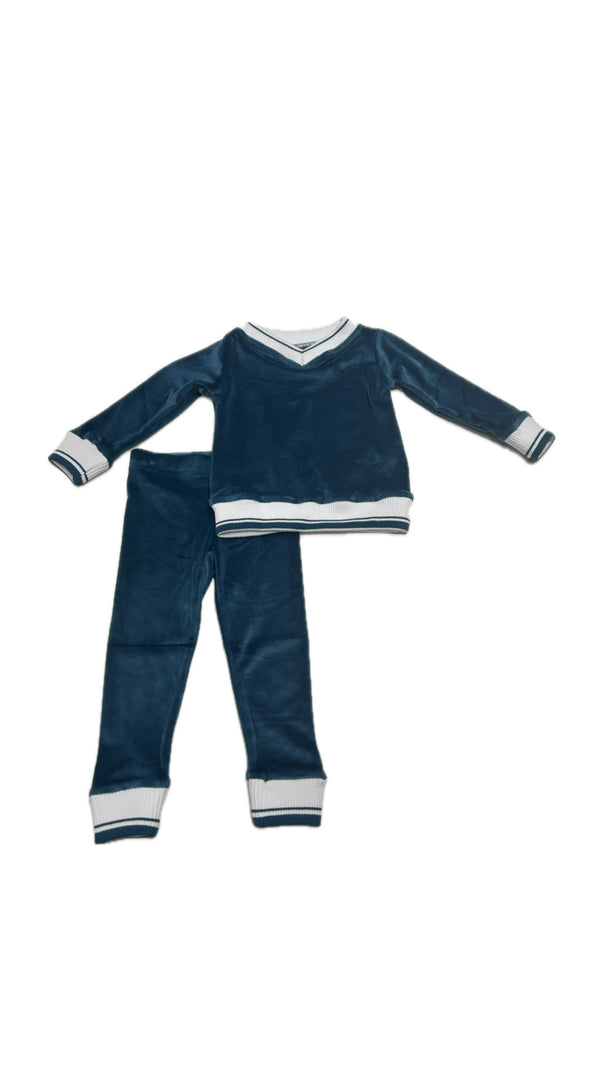 Tomi Elastic Trim Velour Pajamas Teal