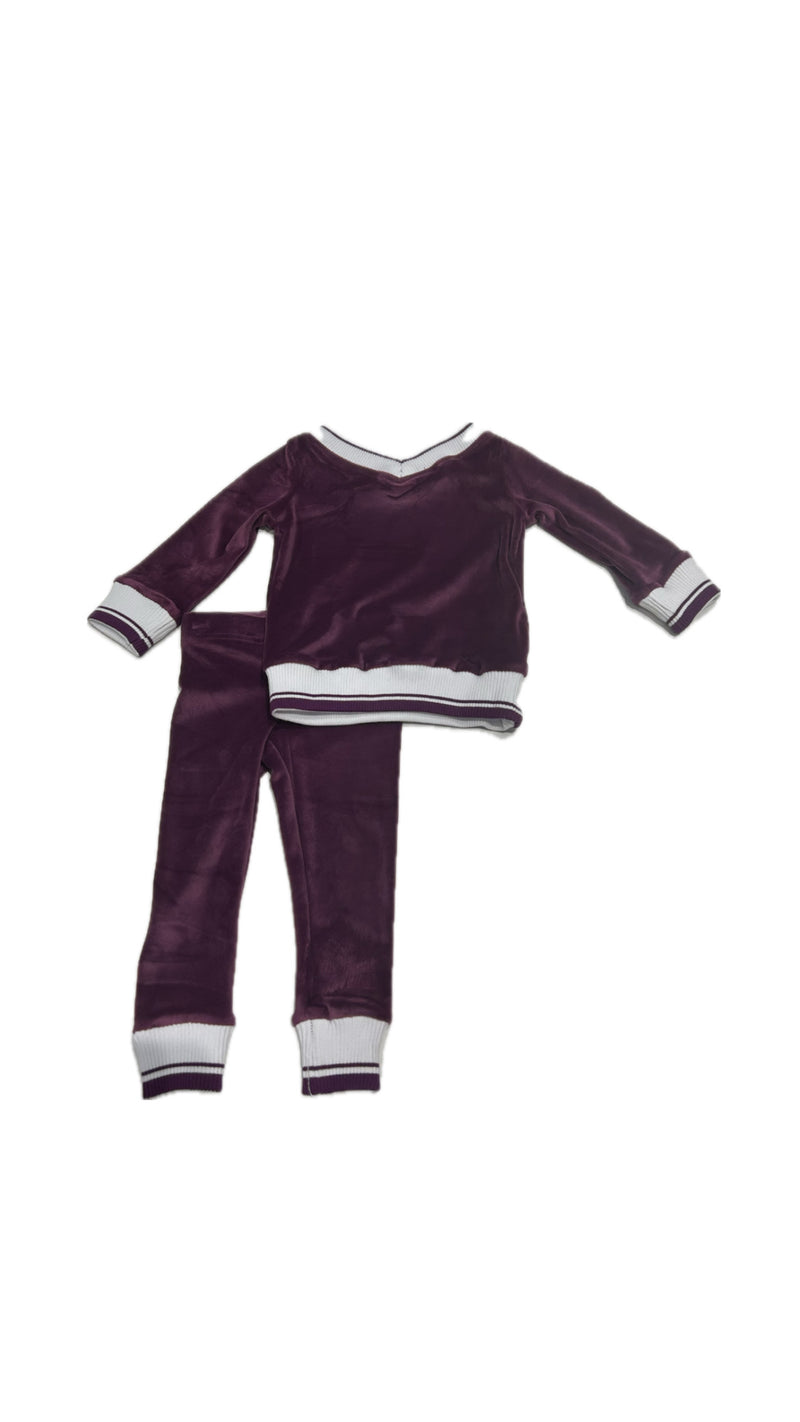 Tomi Elastic Trim Velour Pajamas Purple