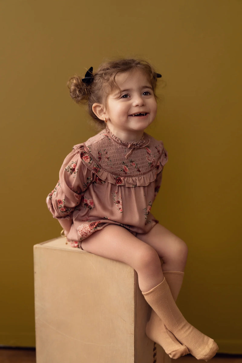 Teela Pink Floral Smocked Yoke Romper