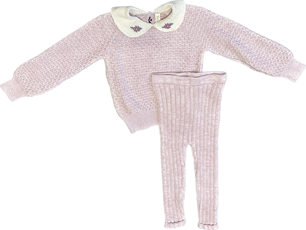 Tun Tun Embroidered Collar Sweater Set