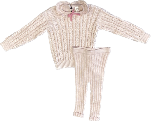 Tun Tun Cable Knit Bow Sweater Set