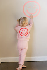Bonjoy Embossed Smiley Sweatshirt Set - Pink